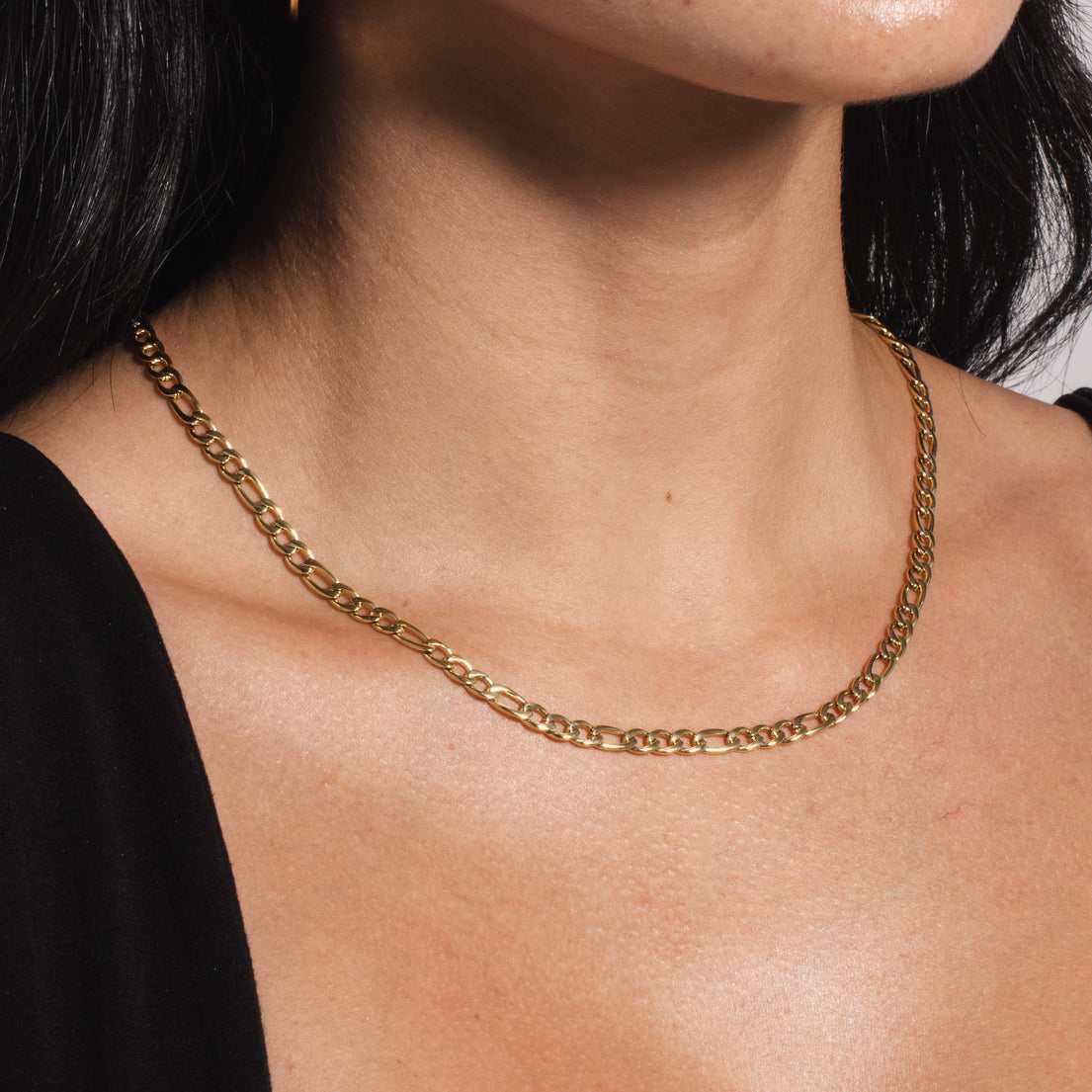 Solid Gold Figaro Link Necklace (4mm)