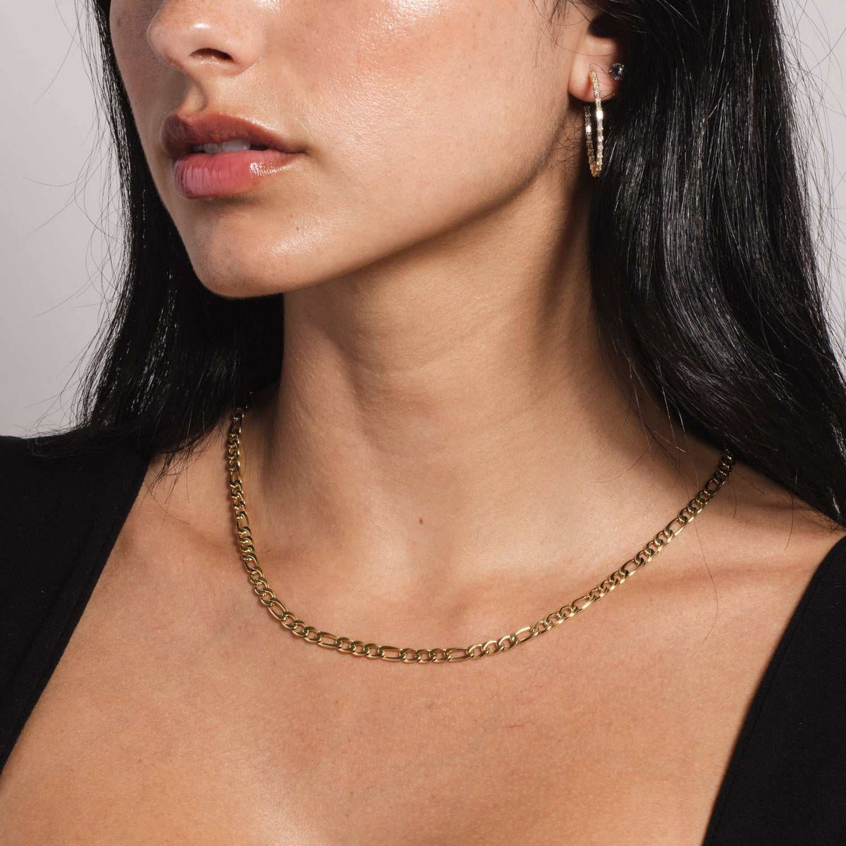 Solid Gold Figaro Link Necklace (4mm)