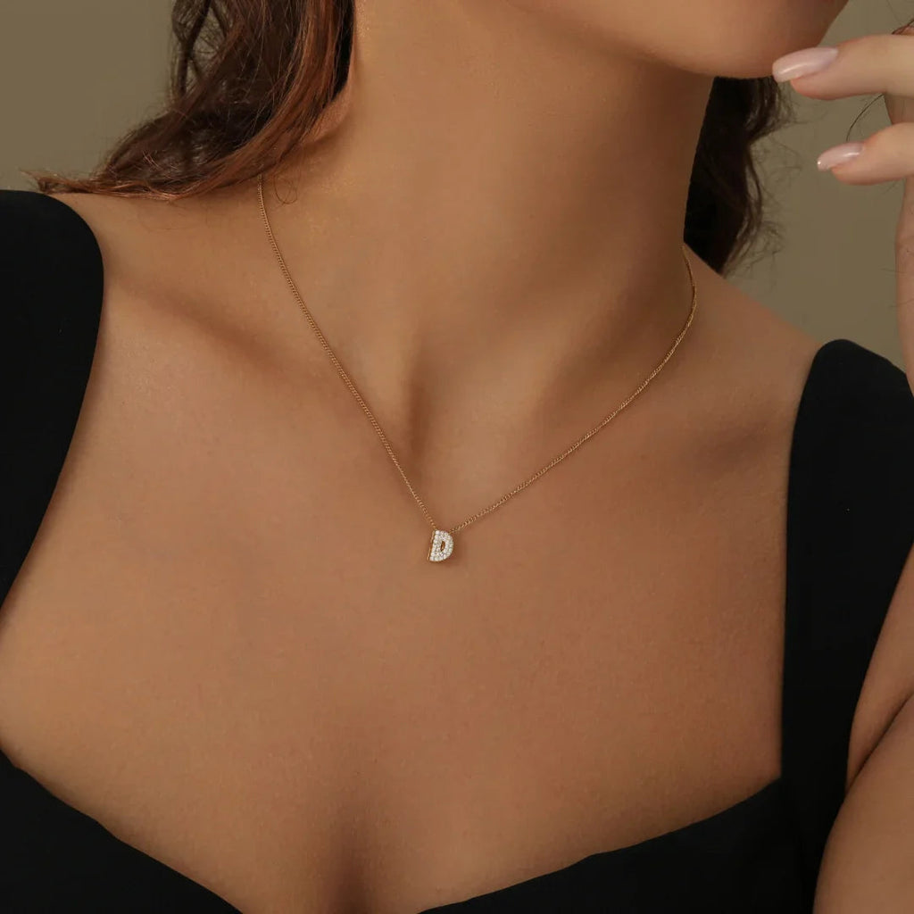Iced Bubble Initial Necklace w/ Cuban Chain