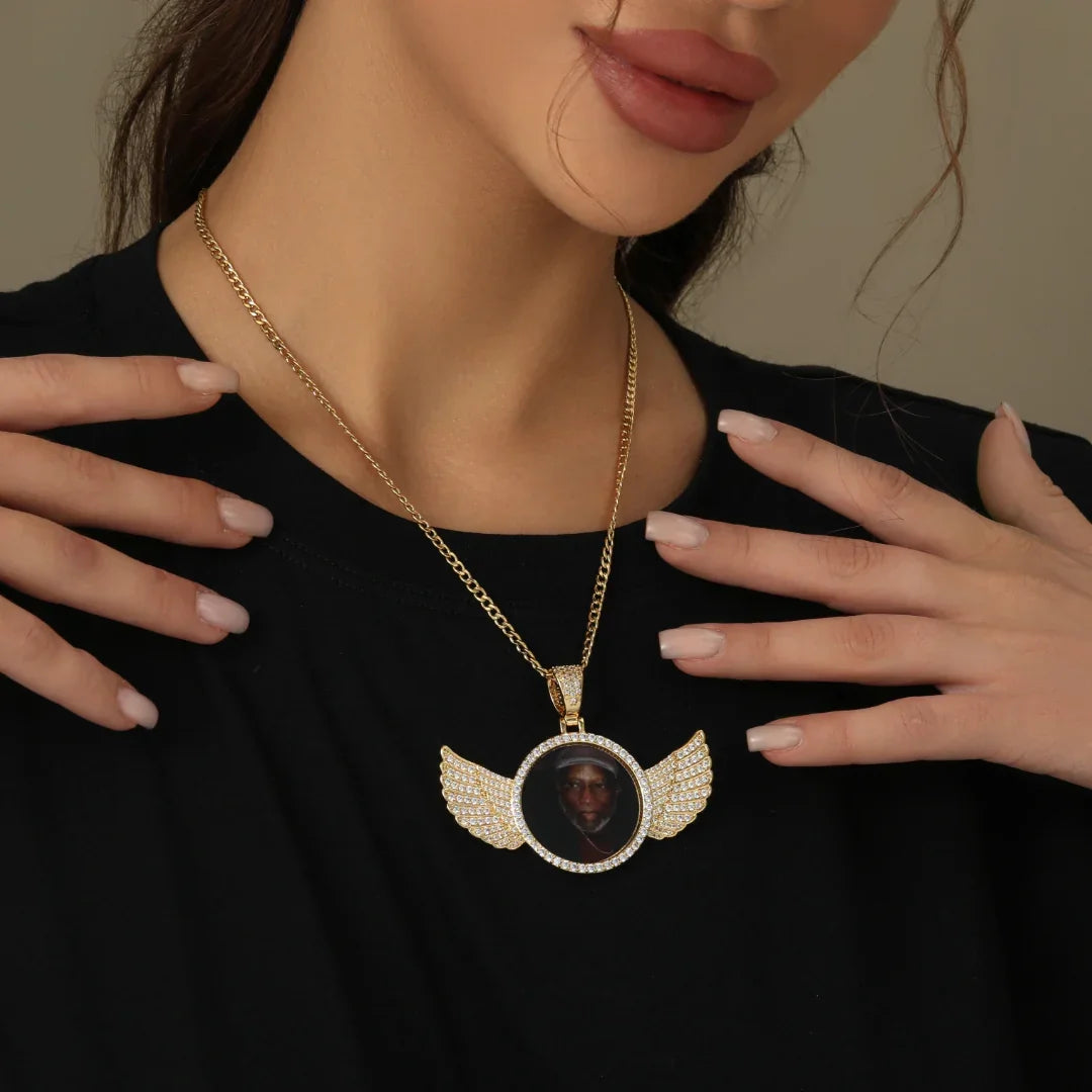 Iced Angel Photo Pendant Chain