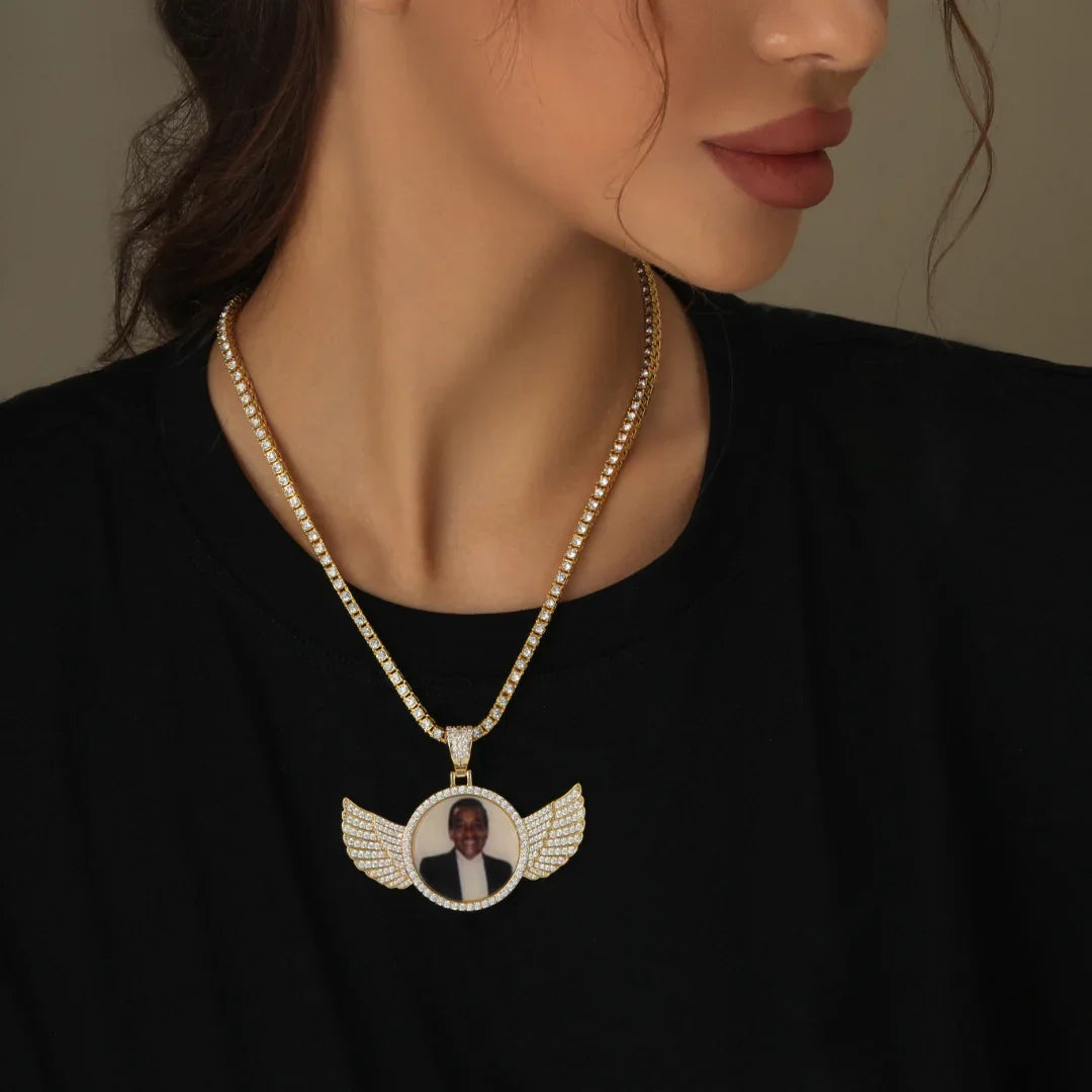 Iced Angel Photo Pendant Chain