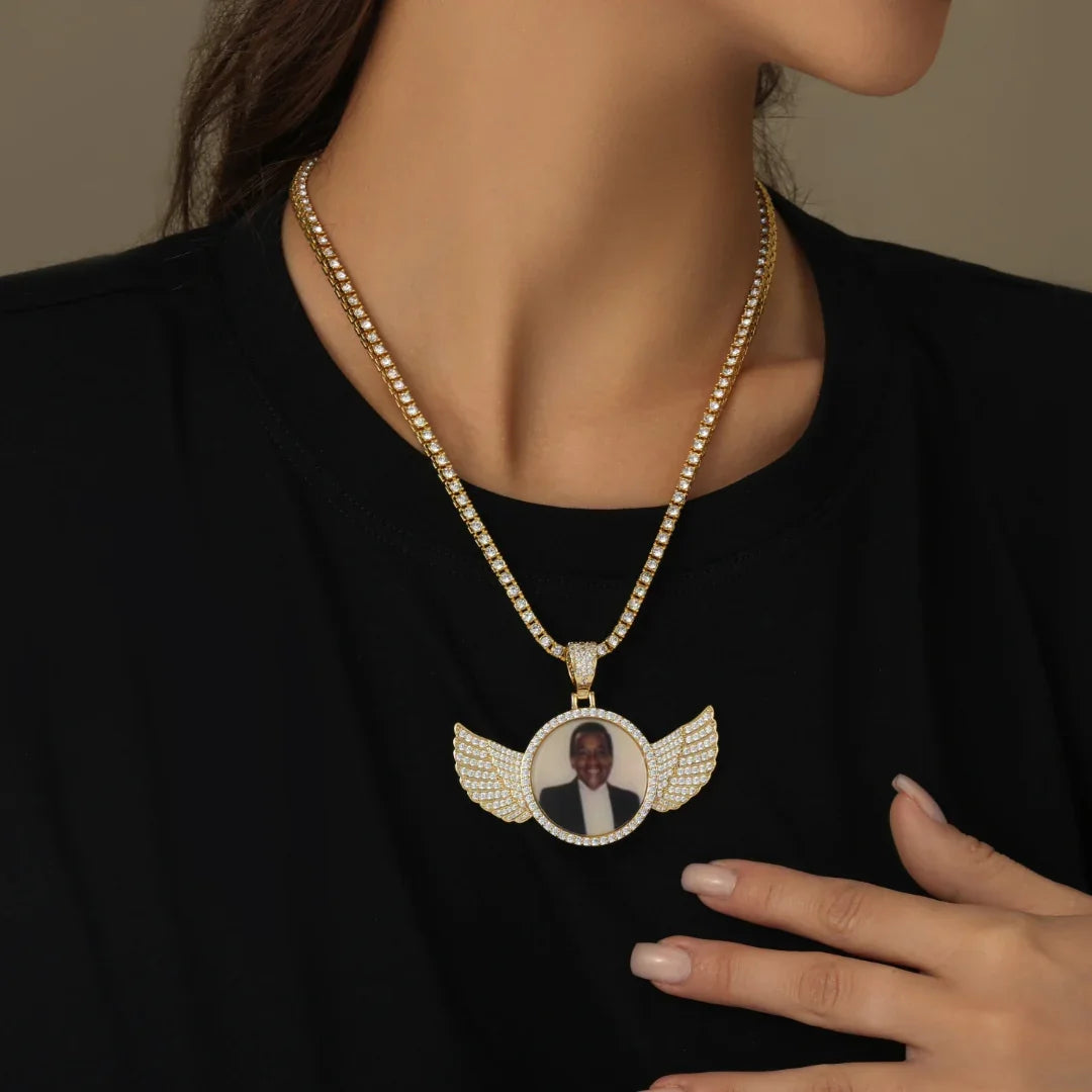 Iced Angel Photo Pendant Chain