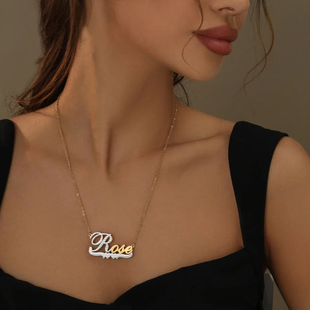 Double Plated Double Heart Name Necklace