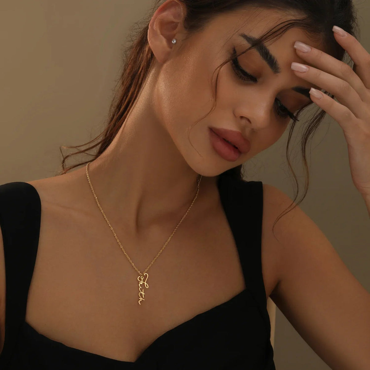 Vertical Script Name Necklace