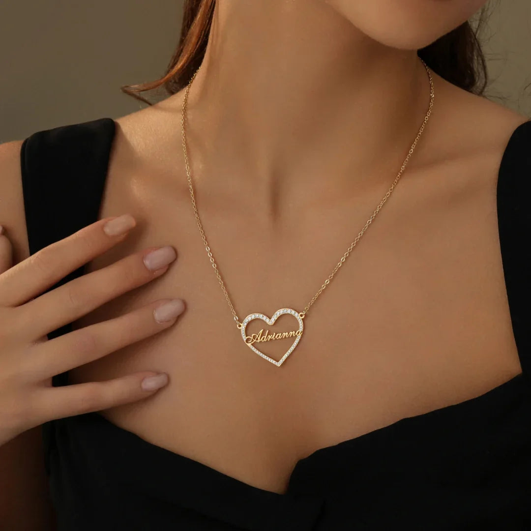 Iced Heart Shape Name Necklace