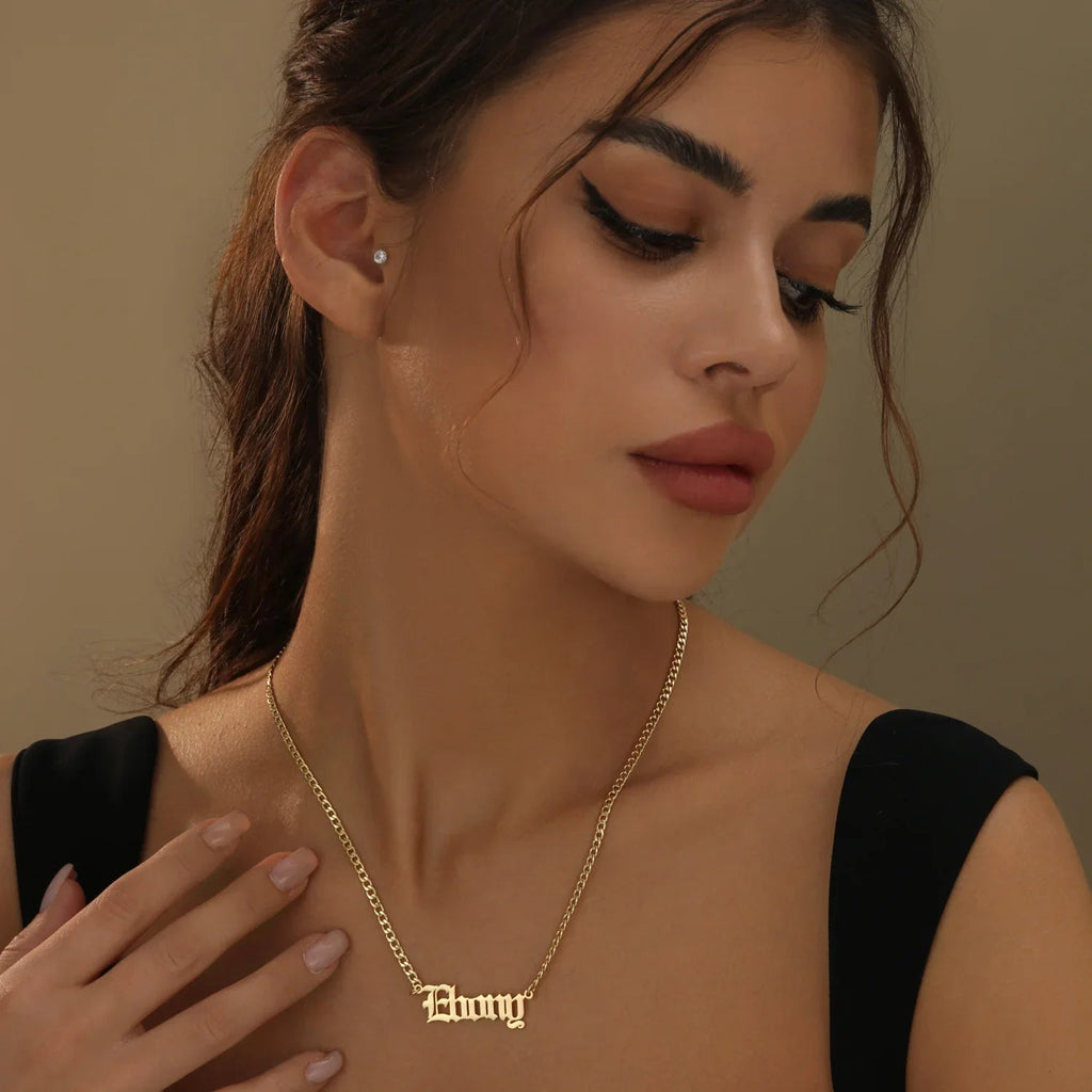 Kids Gothic Name Necklace w/ Cuban Chain