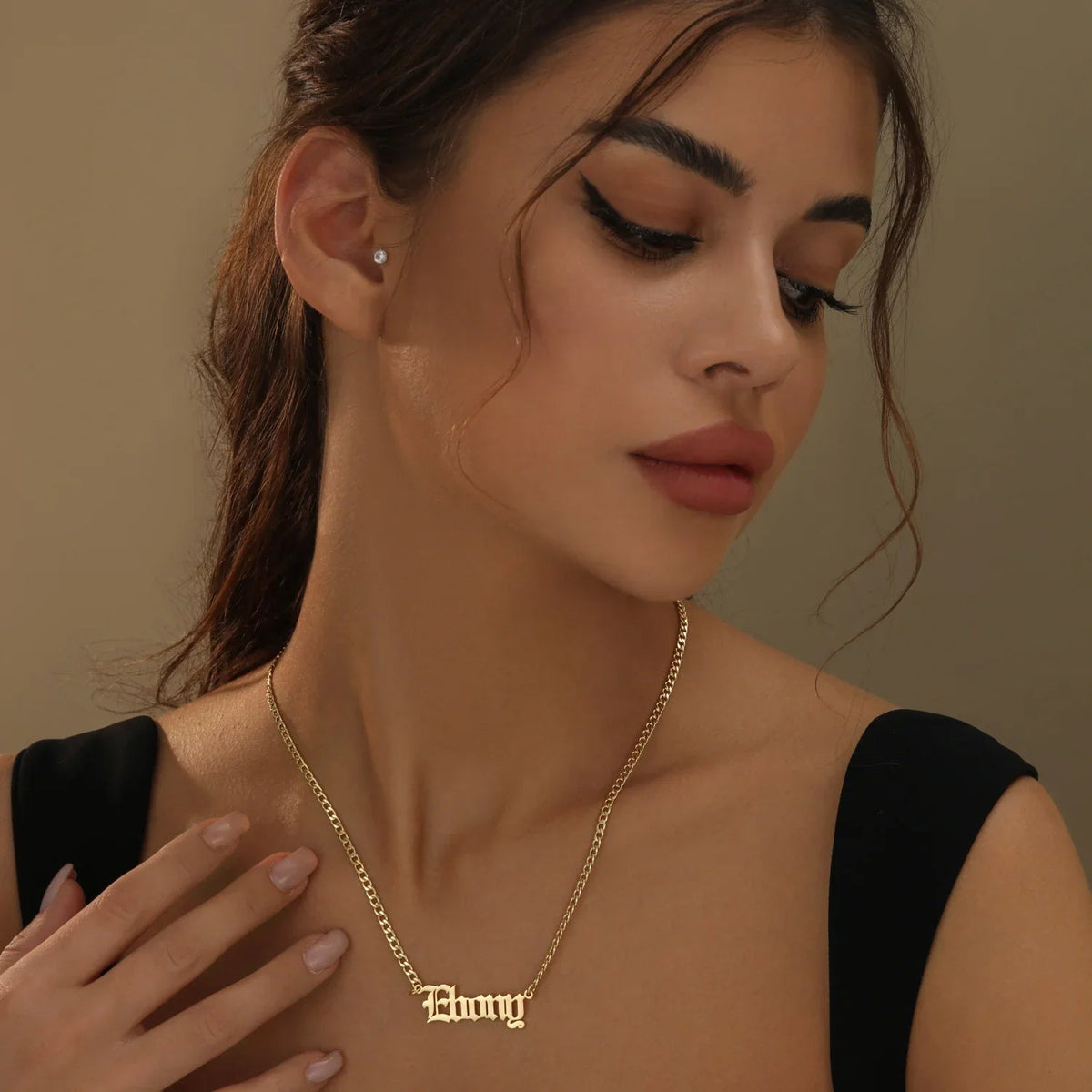 Kids Gothic Name Necklace w/ Cuban Chain