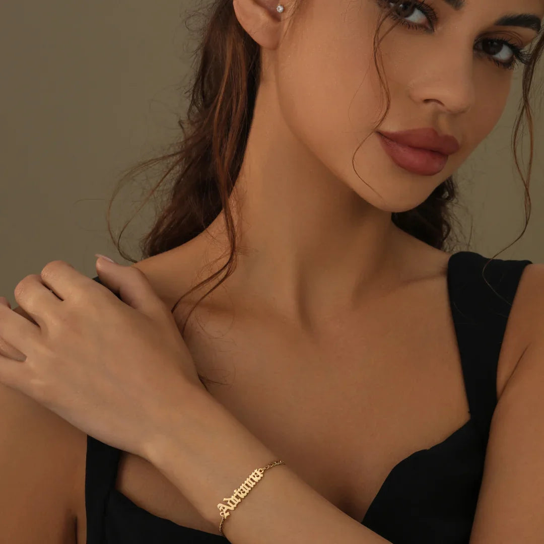 Gothic Name Bracelet w/ Cuban Chain
