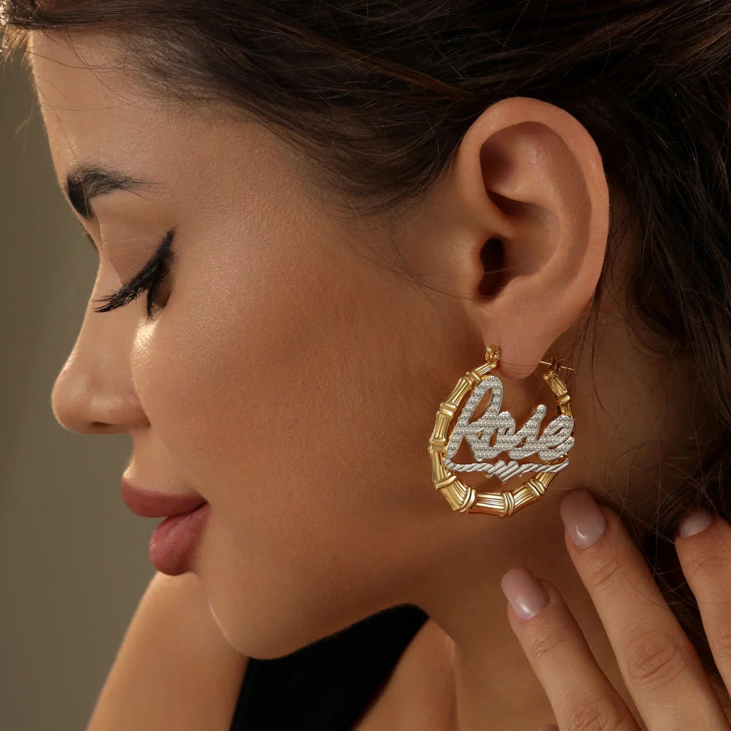 Double Plated Bamboo Name Hoop Earrings
