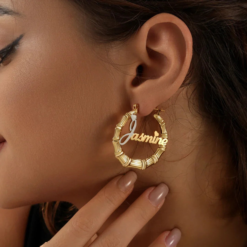 Lovely Name Bamboo Hoop Earrings