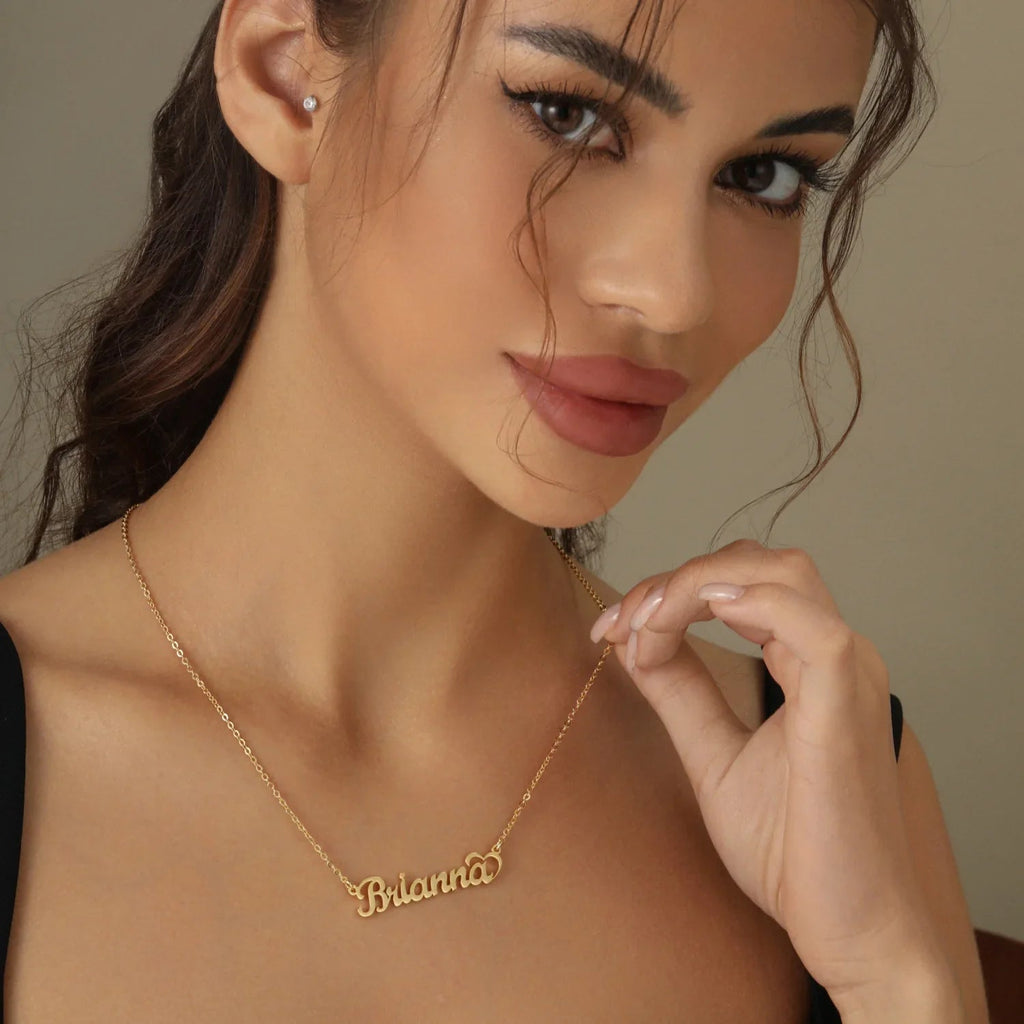 Crescent Heart Name Necklace