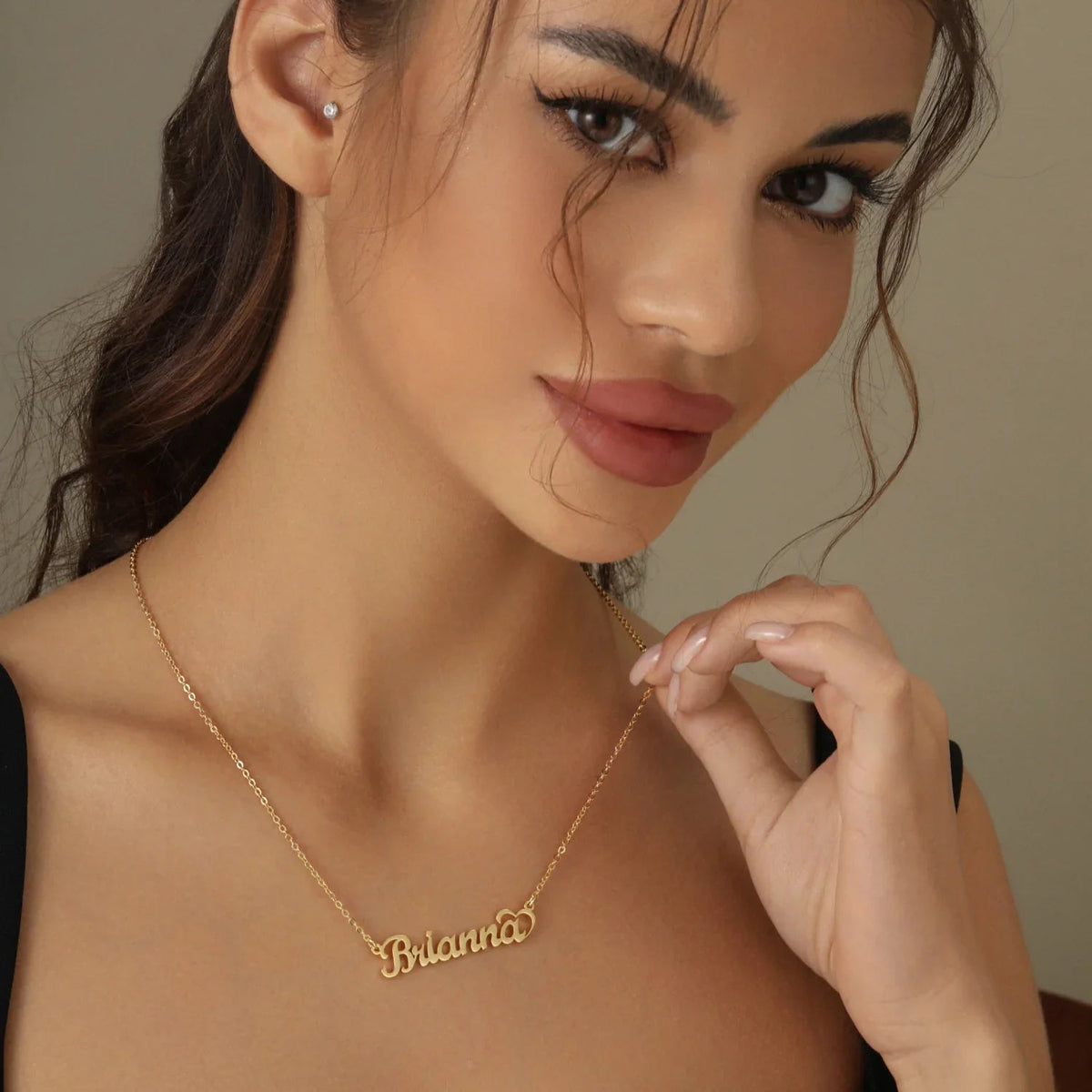 Crescent Heart Name Necklace