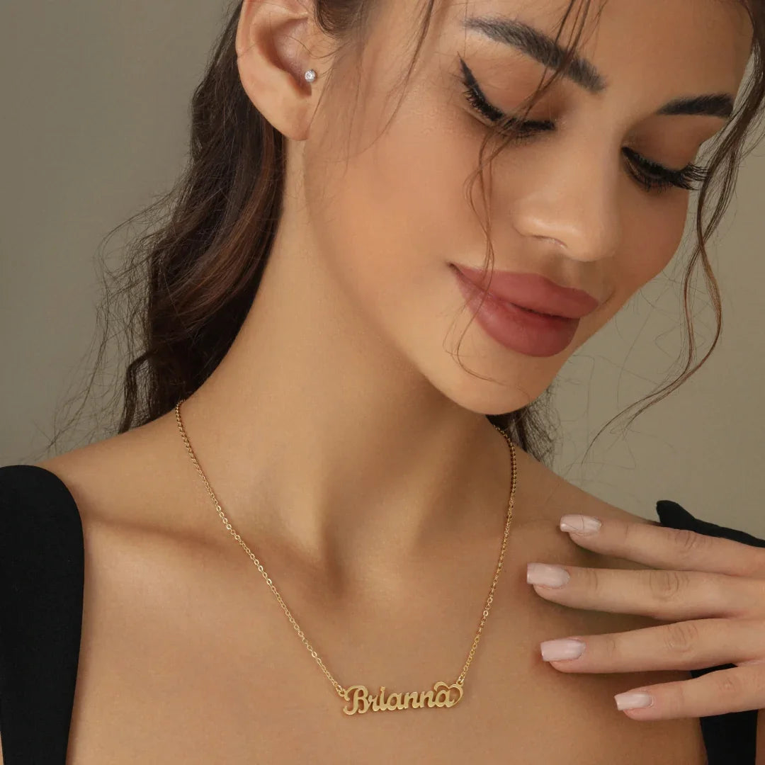 Crescent Heart Name Necklace