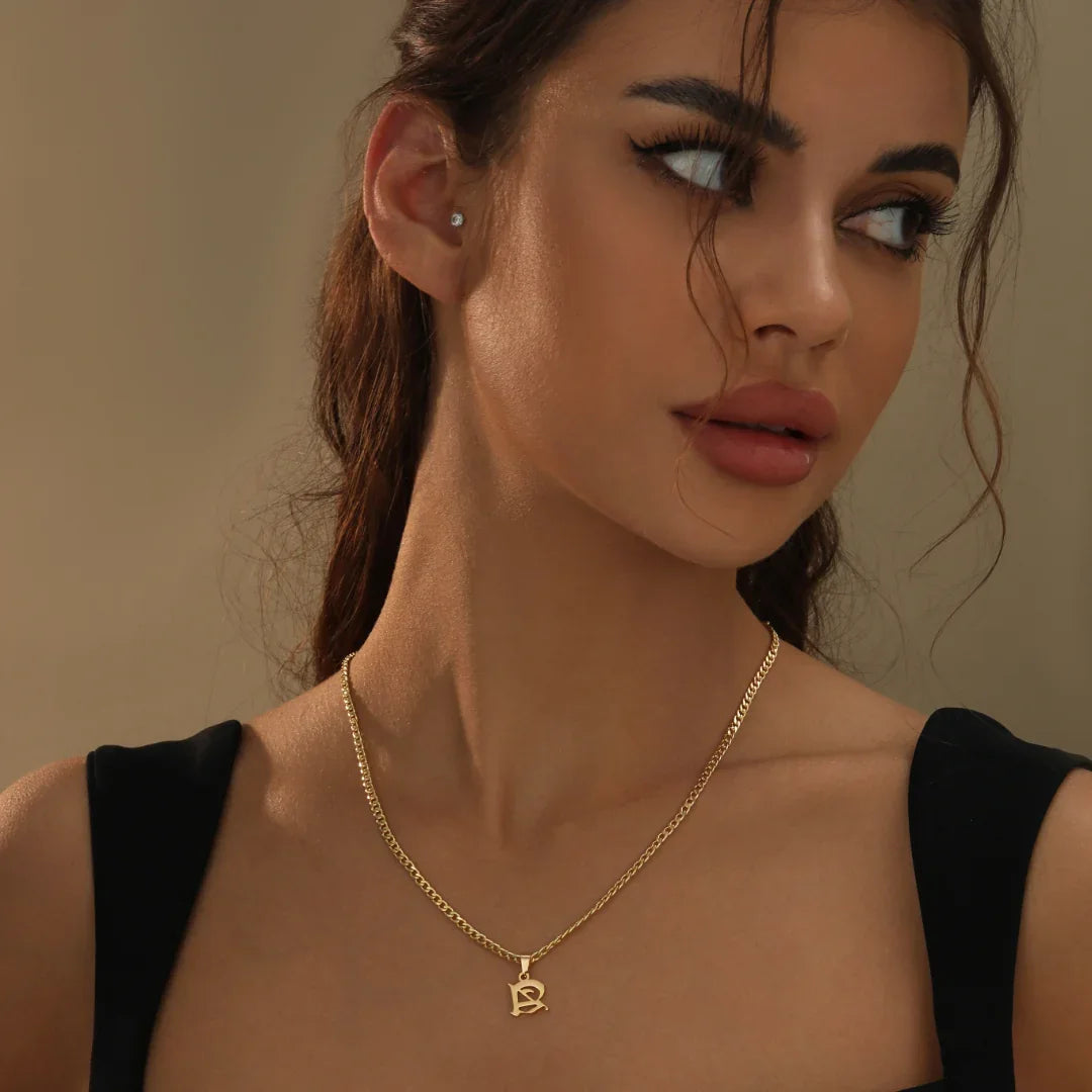 Gothic Letter Necklace w/ Cuban Chain