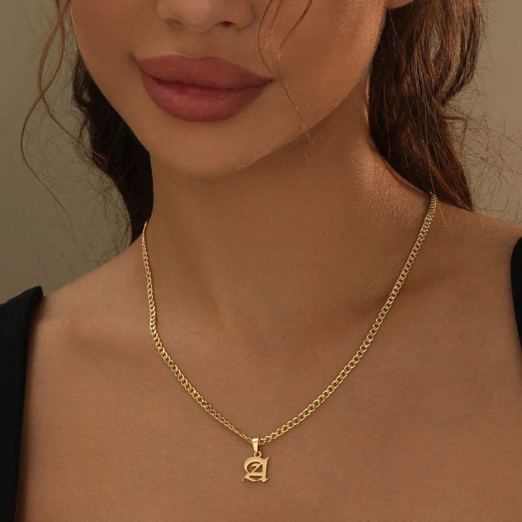 Gothic Letter Necklace w/ Cuban Chain