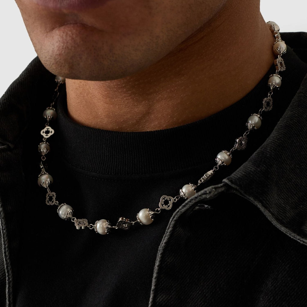 Filigree Real Pearl Necklace (Silver)
