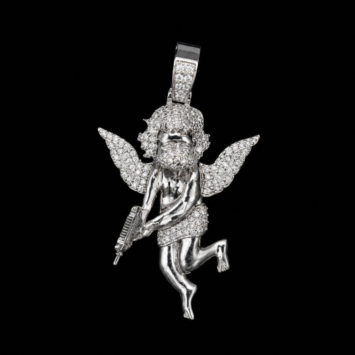 Masked Angel Pendant in White Gold