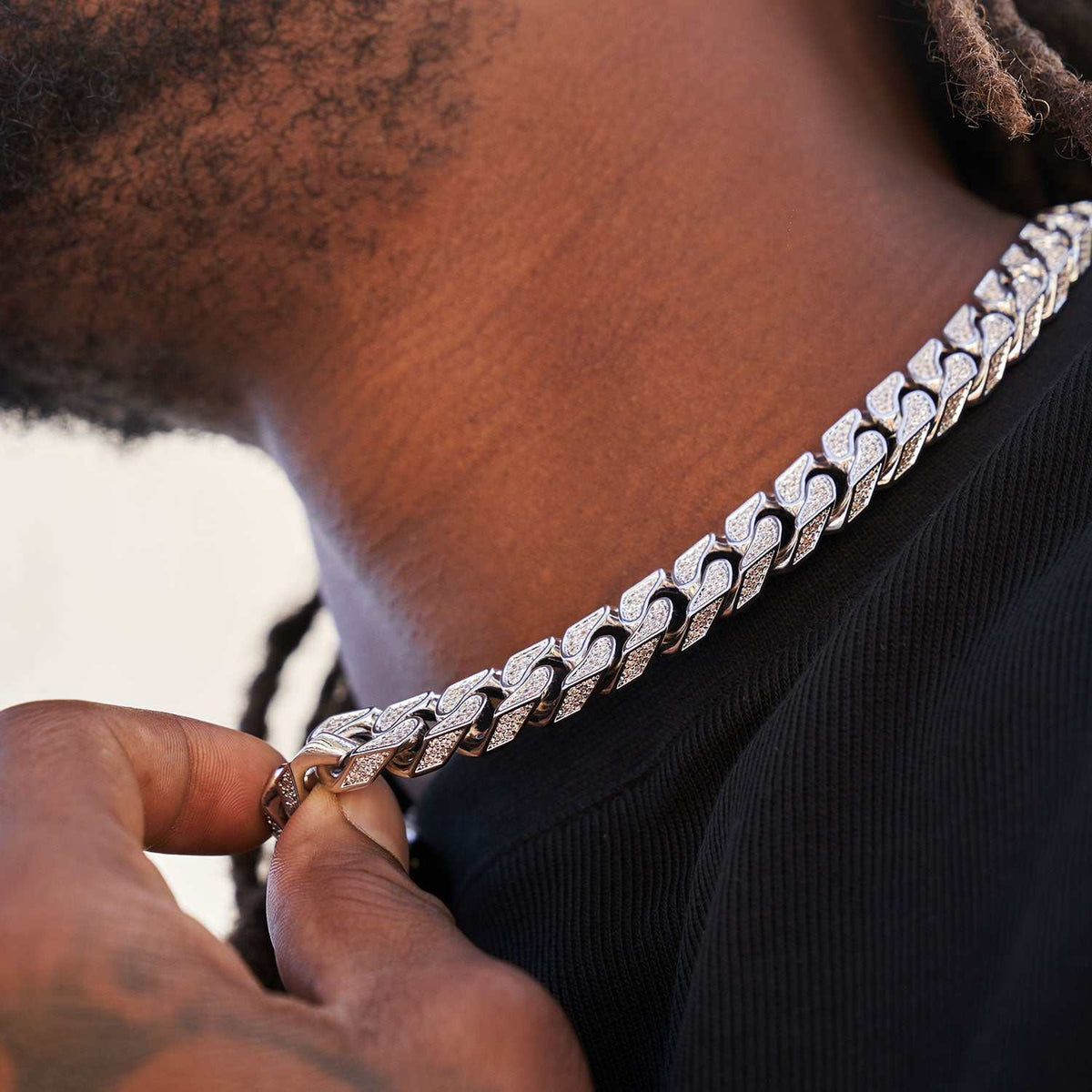 Pave Cuban Chain in White Gold- 12mm