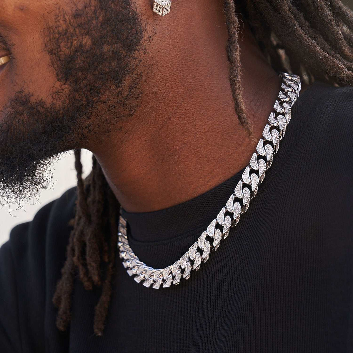 Pave Cuban Chain in White Gold- 12mm