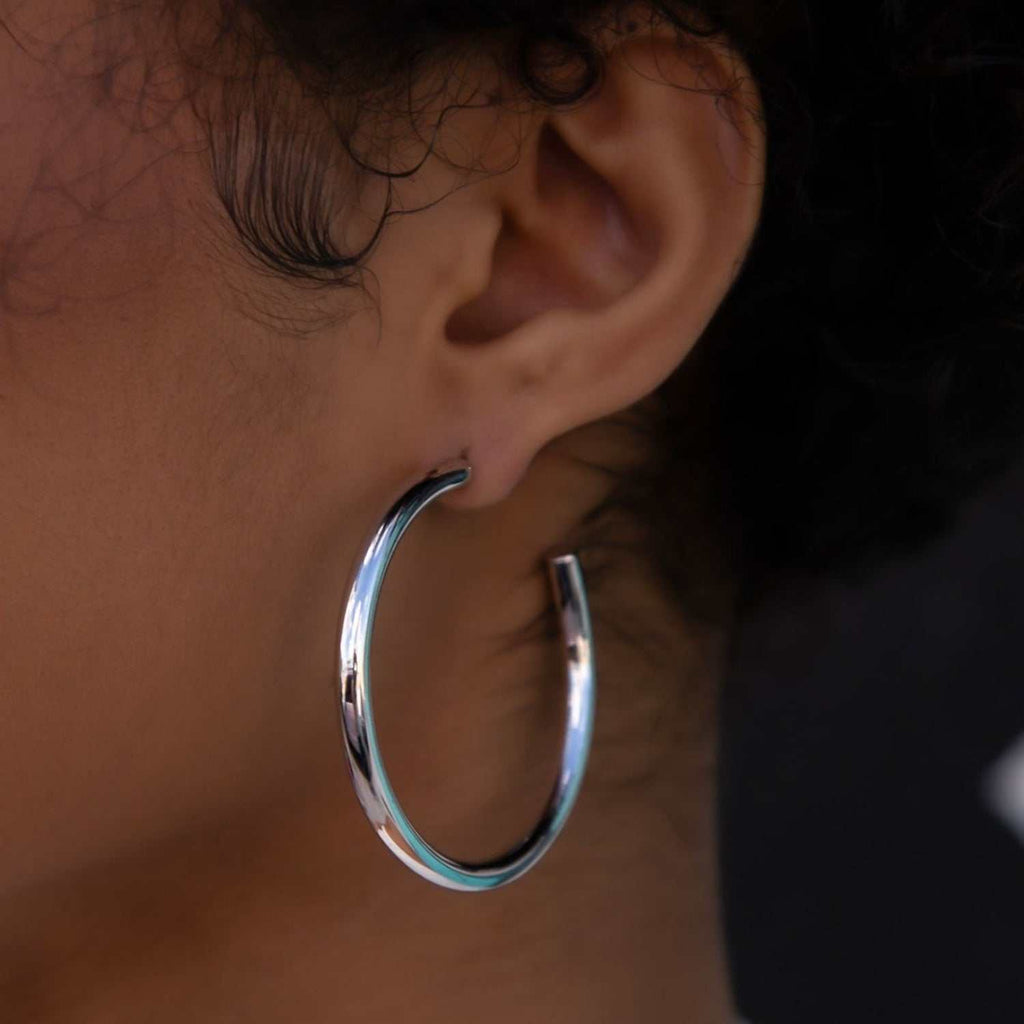 Large Tube Hoop Earrings in White Gold
