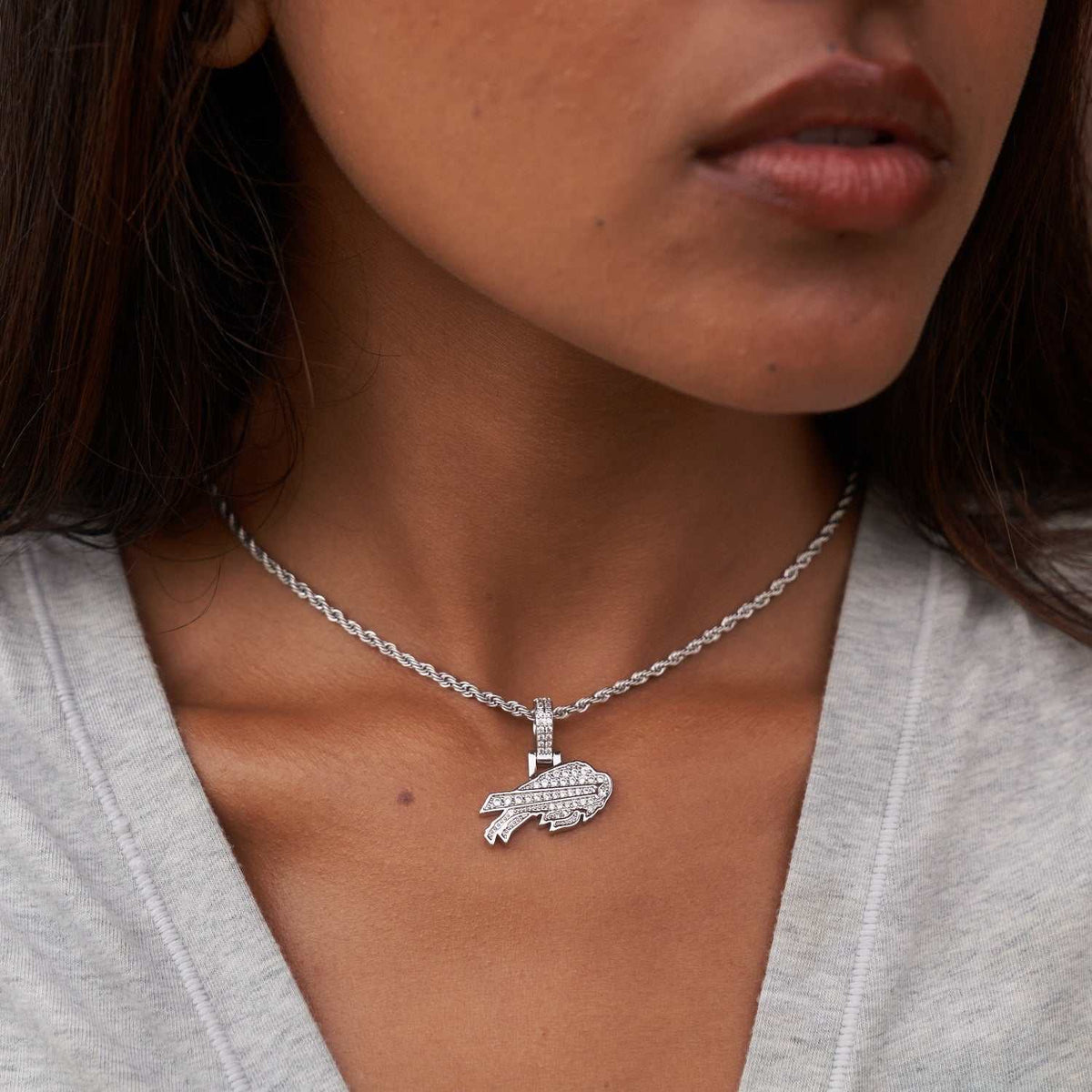 Buffalo Bills Official NFL Micro Logo Pendant - White Gold