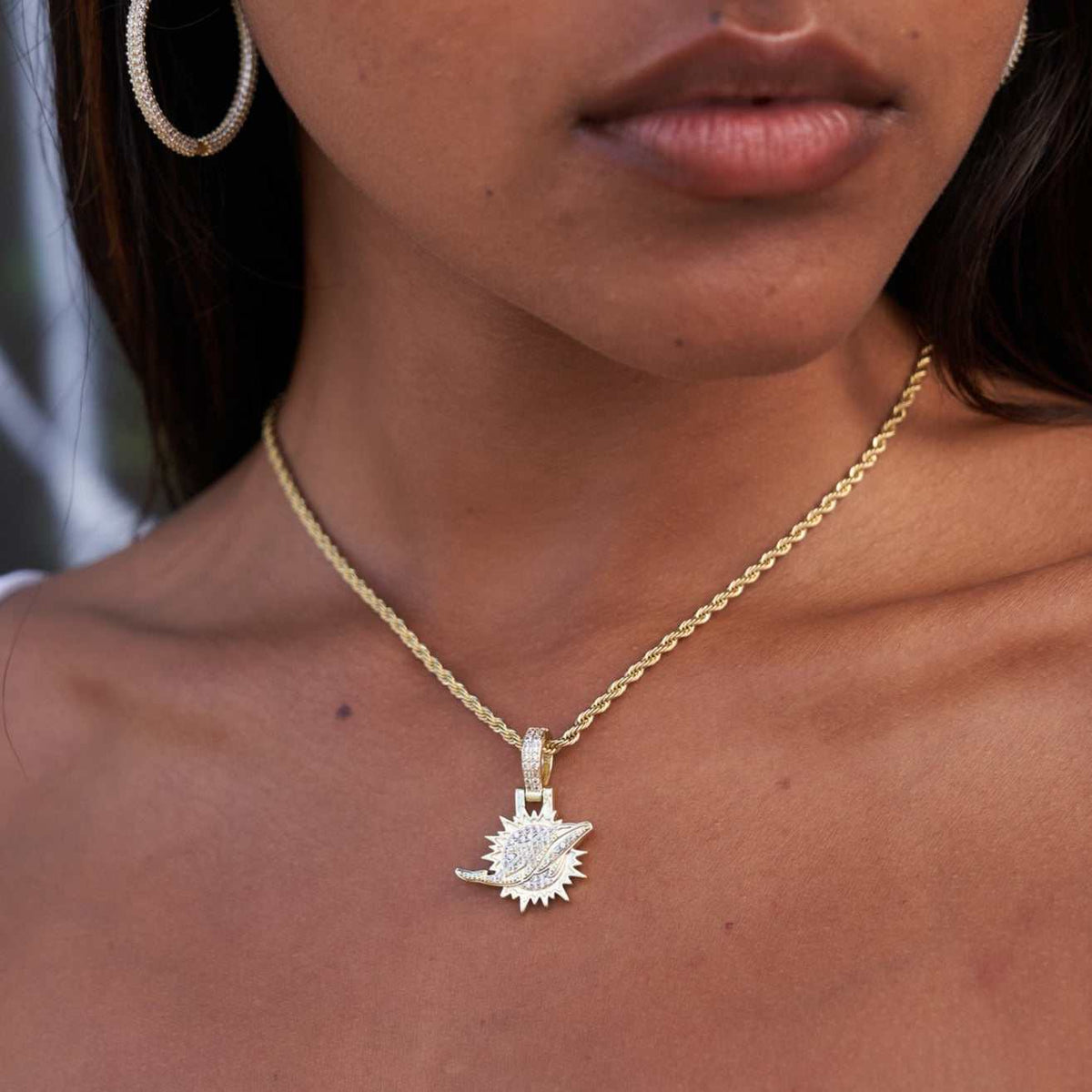 Miami Dolphins Official NFL Micro Logo Pendant - Yellow Gold