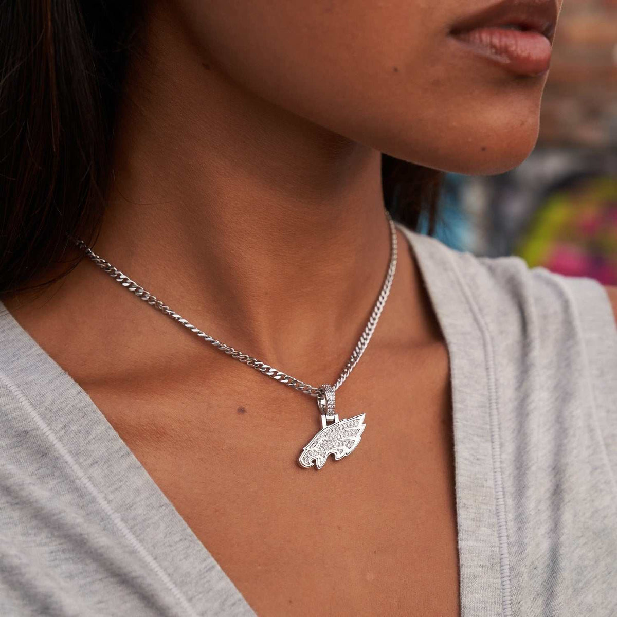Philadelphia Eagles Official NFL Micro Logo Pendant - White Gold