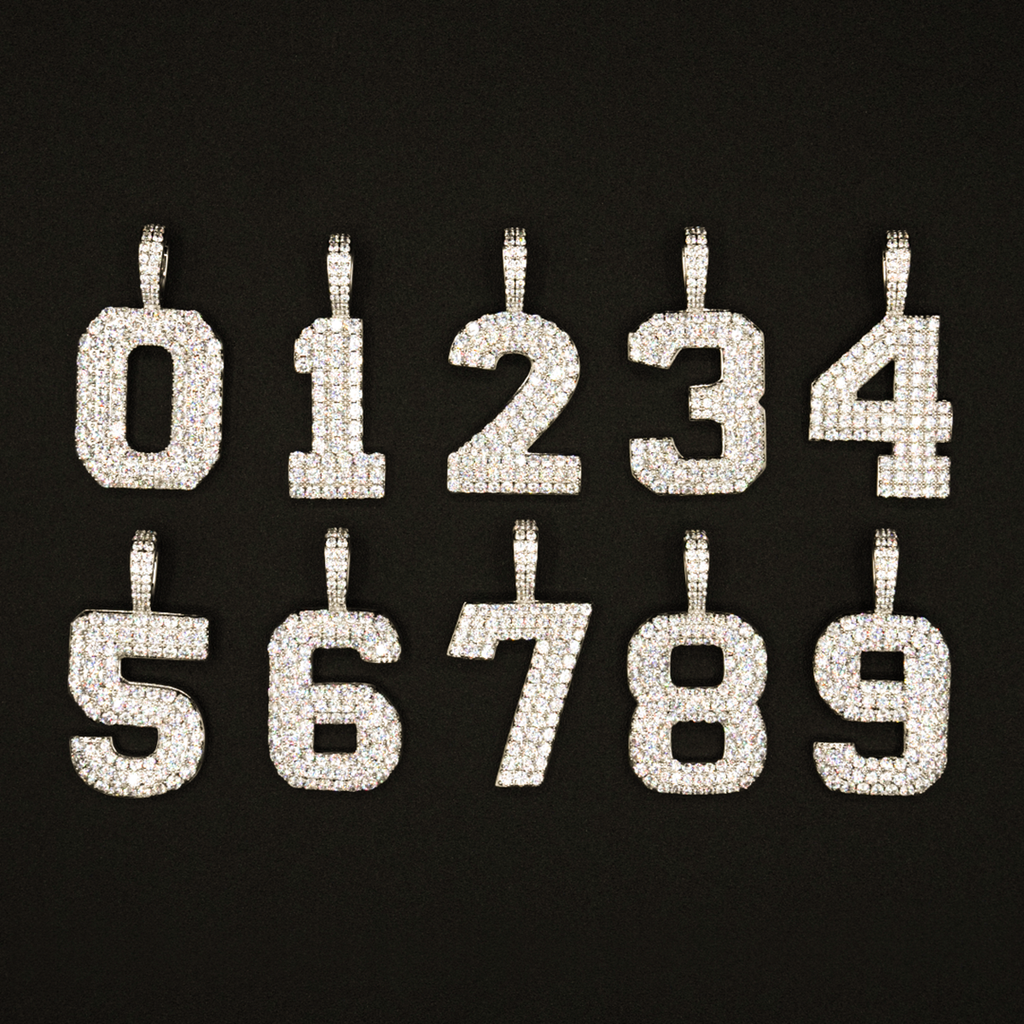 Pave Number Pendants in Yellow Gold