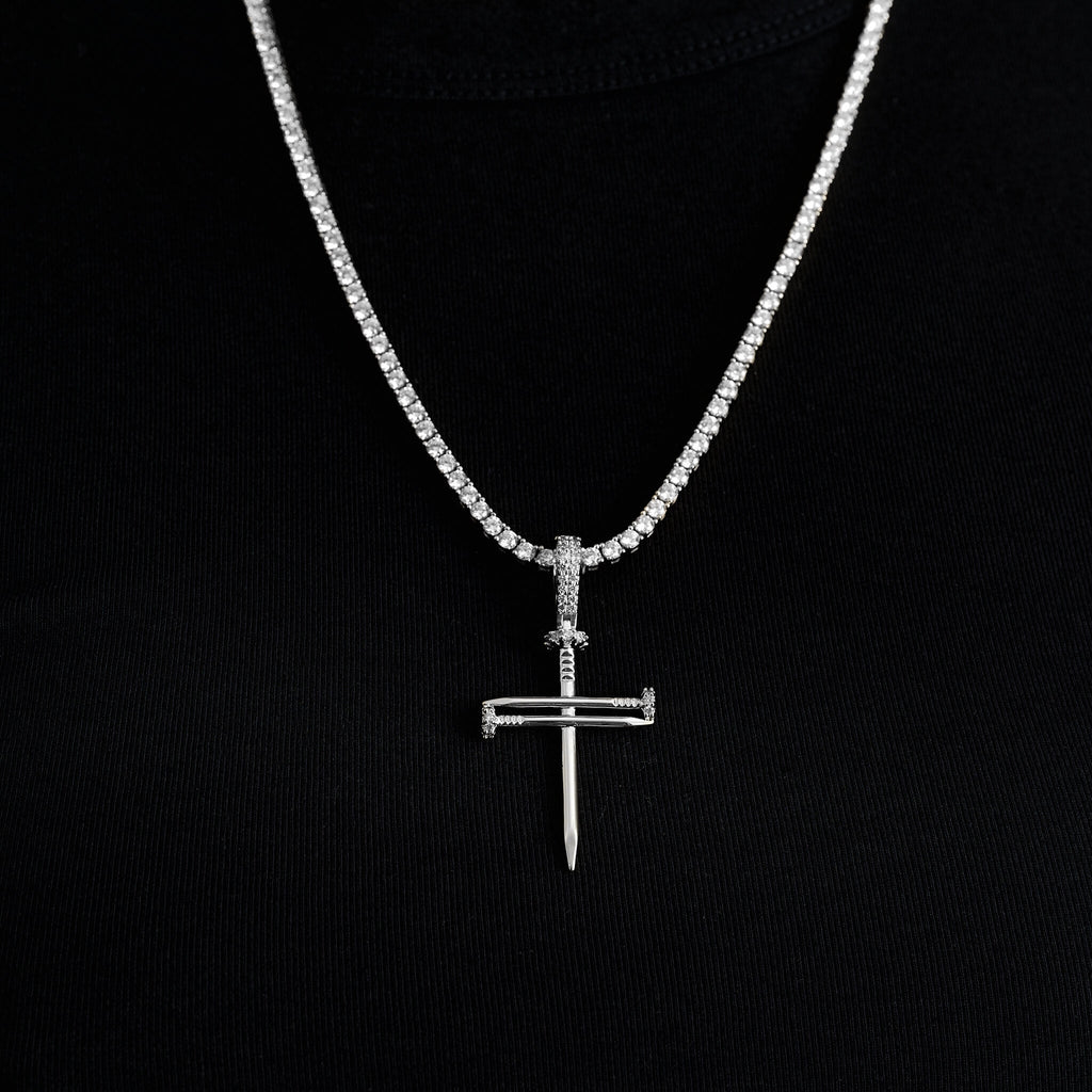 Nail Cross Pendant in White Gold