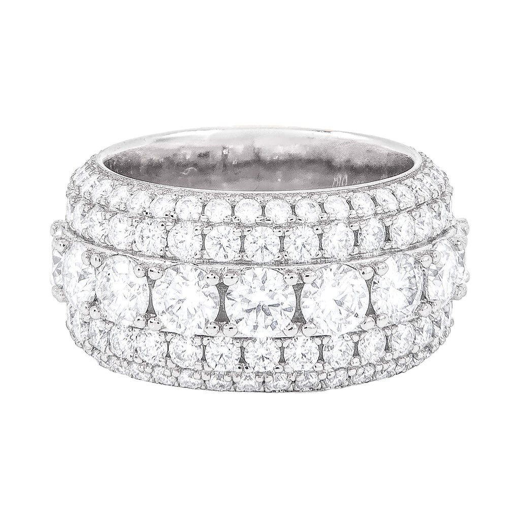 Women's Moissanite 5 Layer Diamond Band Ring in White Gold Vermeil