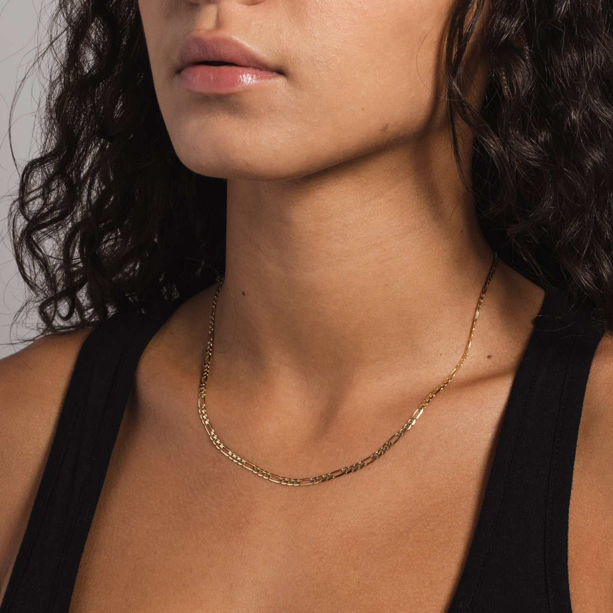 Solid Gold Micro Figaro Link Necklace