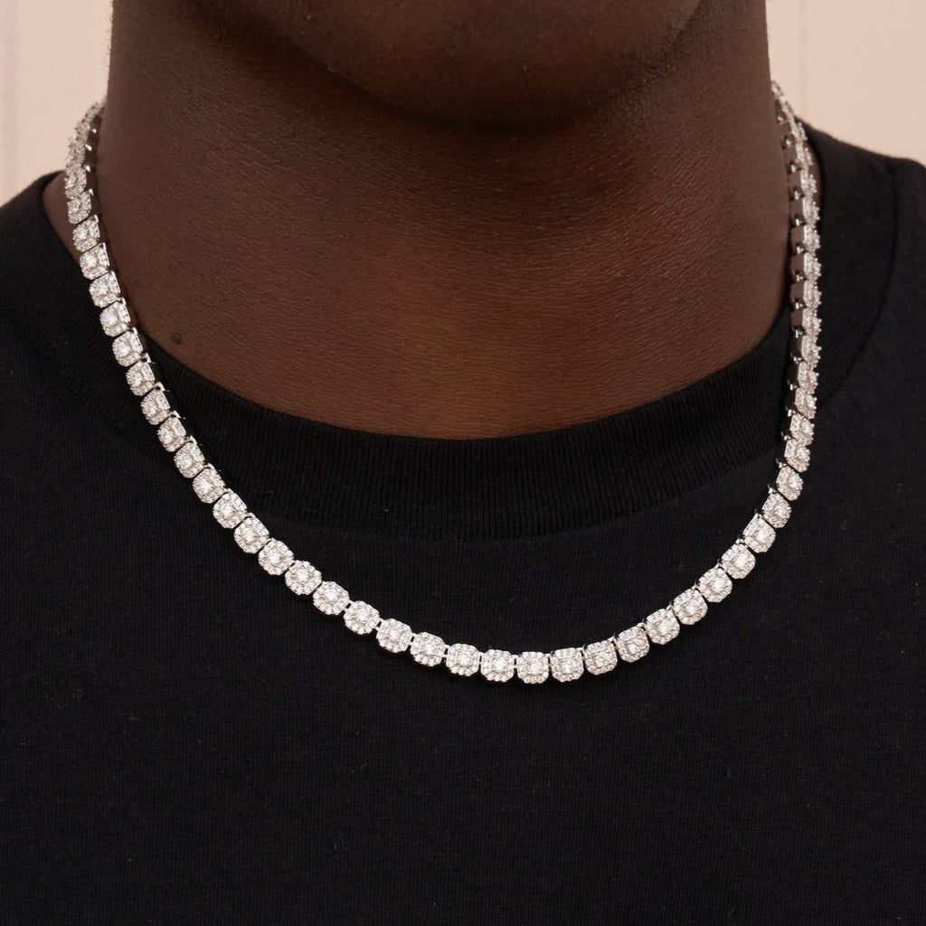 GLD Micro Clustered Tennis Chain in White Gold