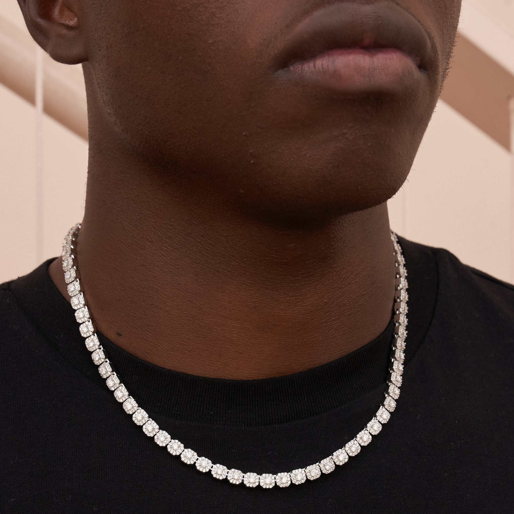 Micro Clustered Tennis Chain + Bracelet Bundle in White Gold