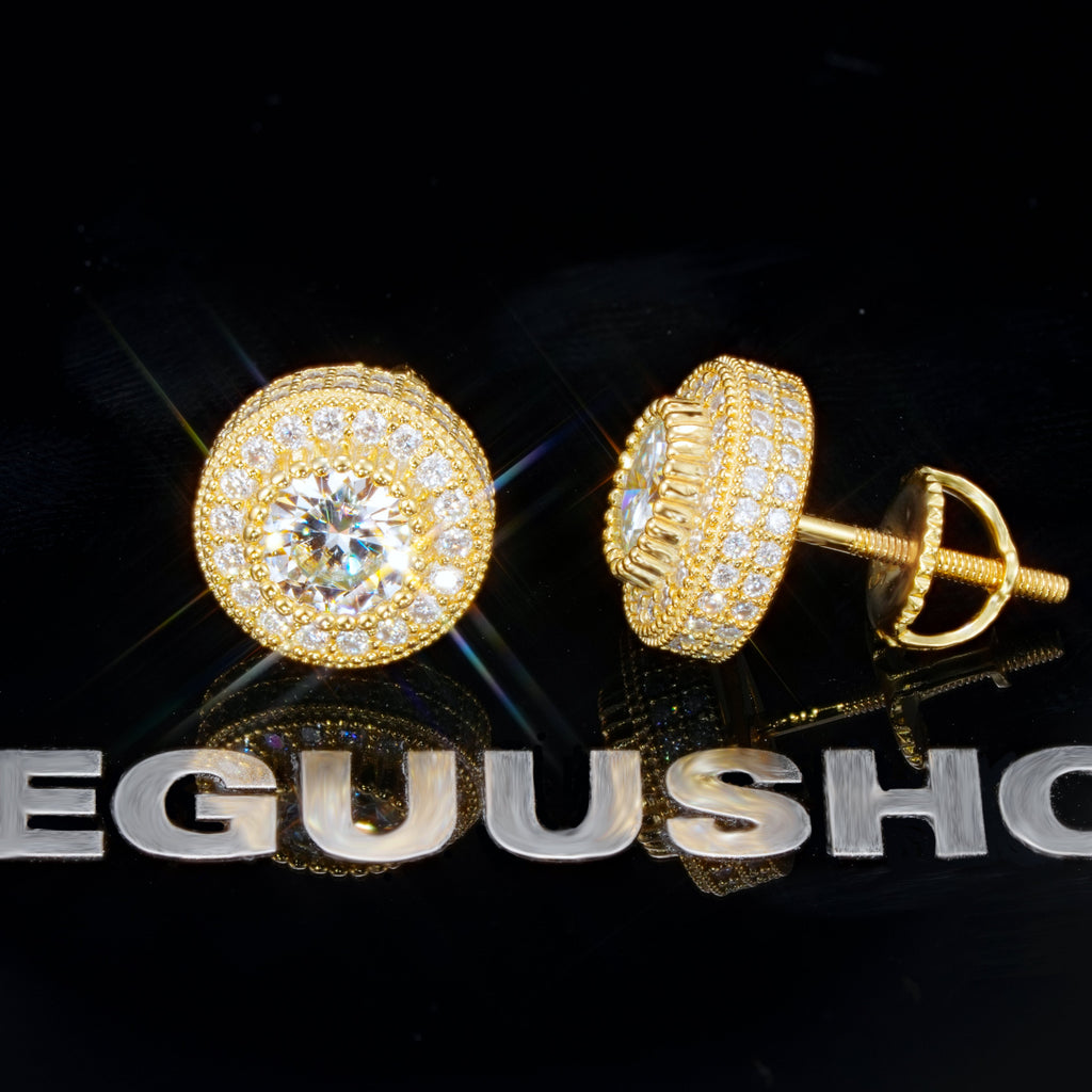 925s VVS1 Moissanite Cluster Halo Earrings In 18K Gold