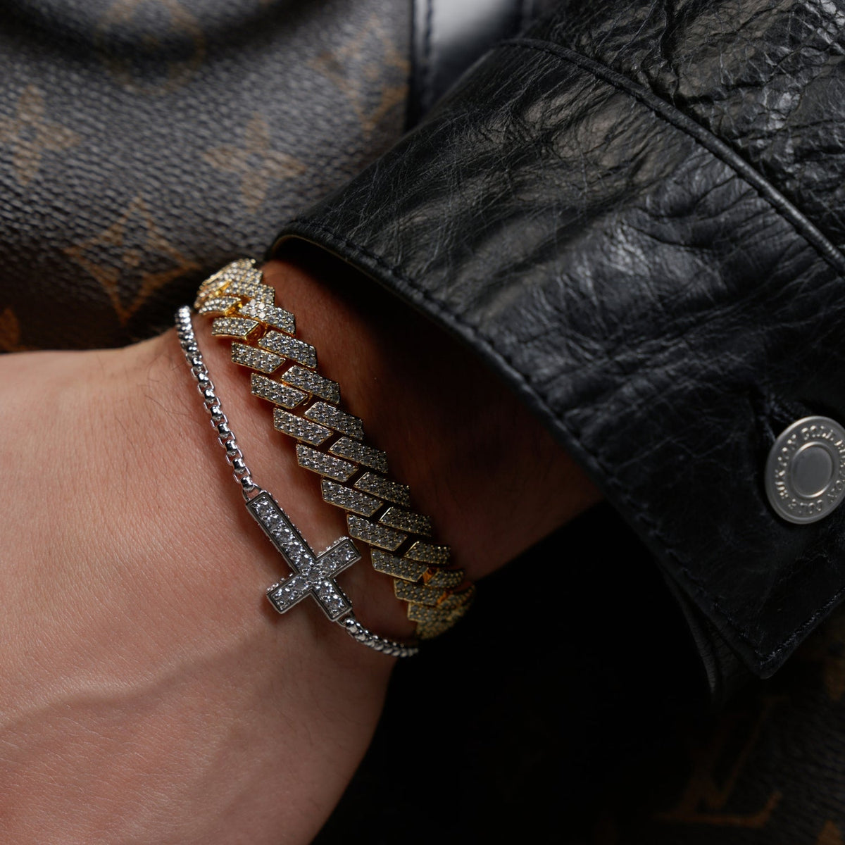 Iced Cross Bracelet (Silver)