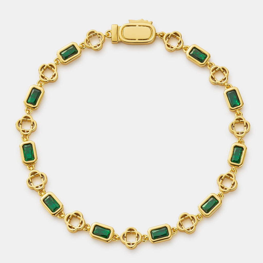 Green Gemstone Clover Bracelet (Gold)