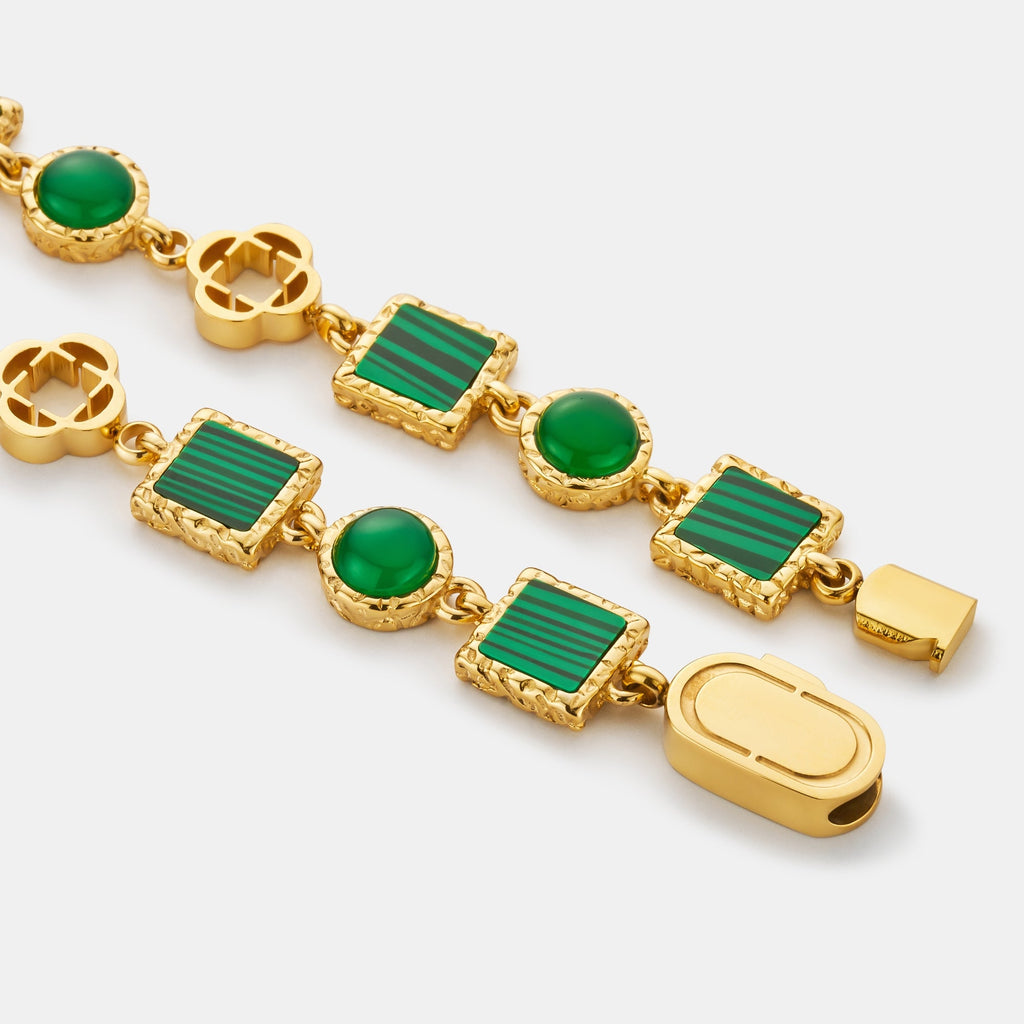 Green Quartz Gemstone Bracelet (Gold)