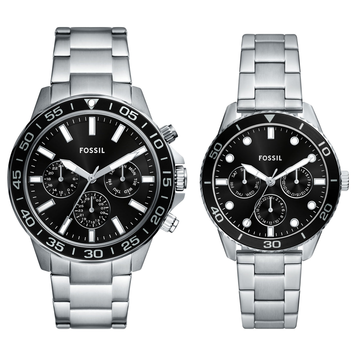 Fossil Unisex His and Hers Multifunction, Stainless Steel Watch Set
