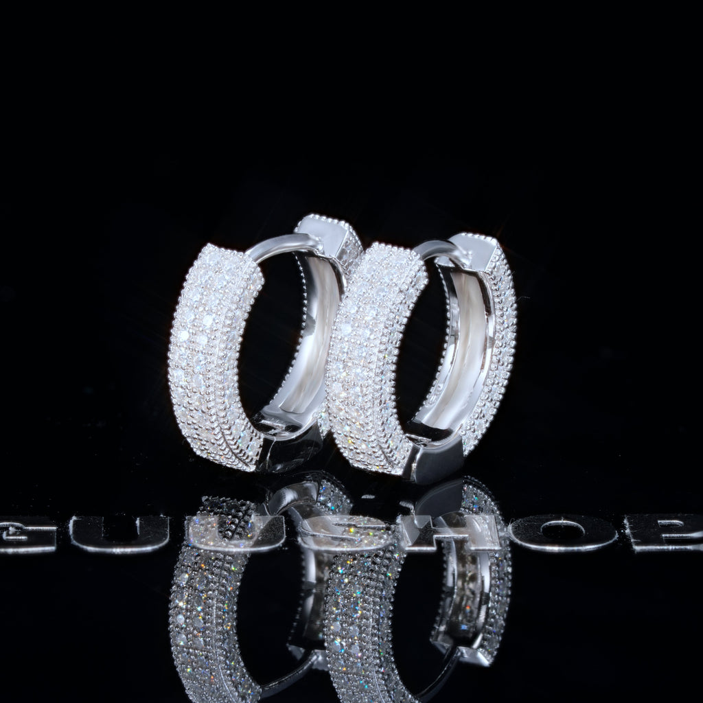 925s VVS1 Moissanite Fully Iced 3D Hoop Earrings In White Gold