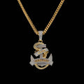 Iced Anchor Pendant in Yellow Gold