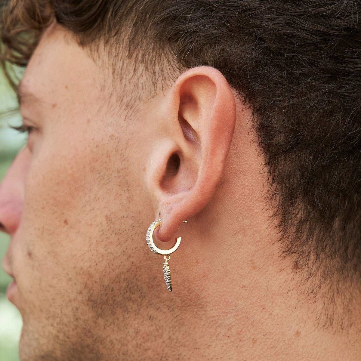 Iced Arrow Head Drop Hoop Huggie Earrings - Yellow Gold