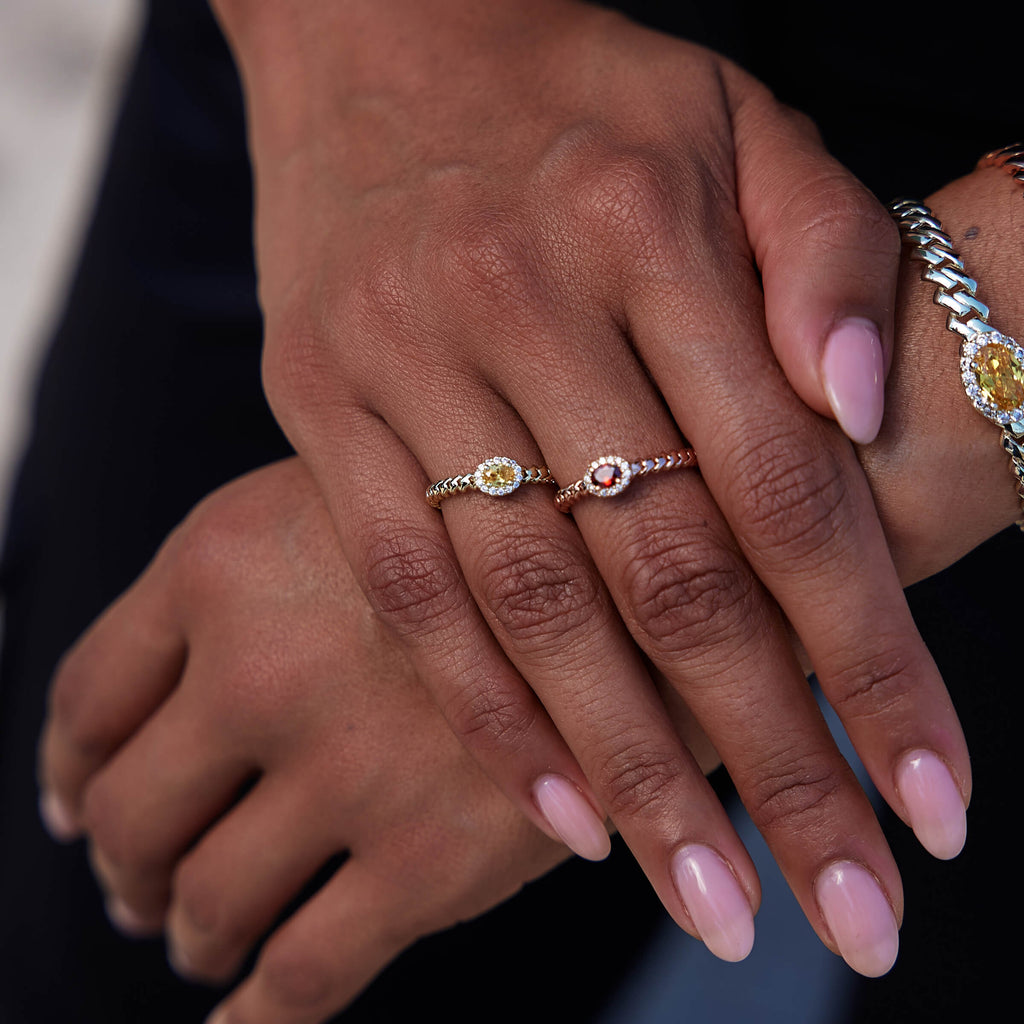 Iced Burgundy Oval Ring in Rose Gold Vermeil - 3mm