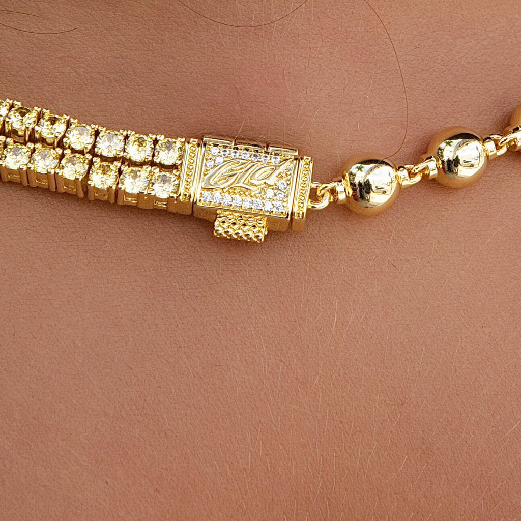 Iced Canary Locked Ball Tennis Chain Necklace in Yellow Gold - 6mm