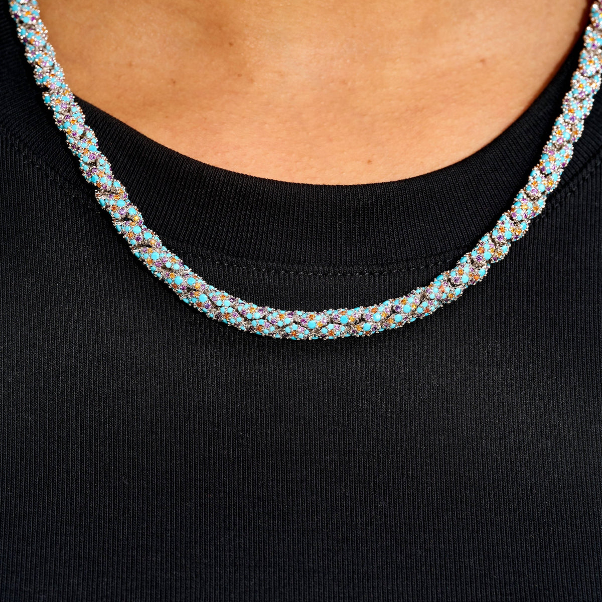 Iced Candy Rope Chain Necklace in White Gold