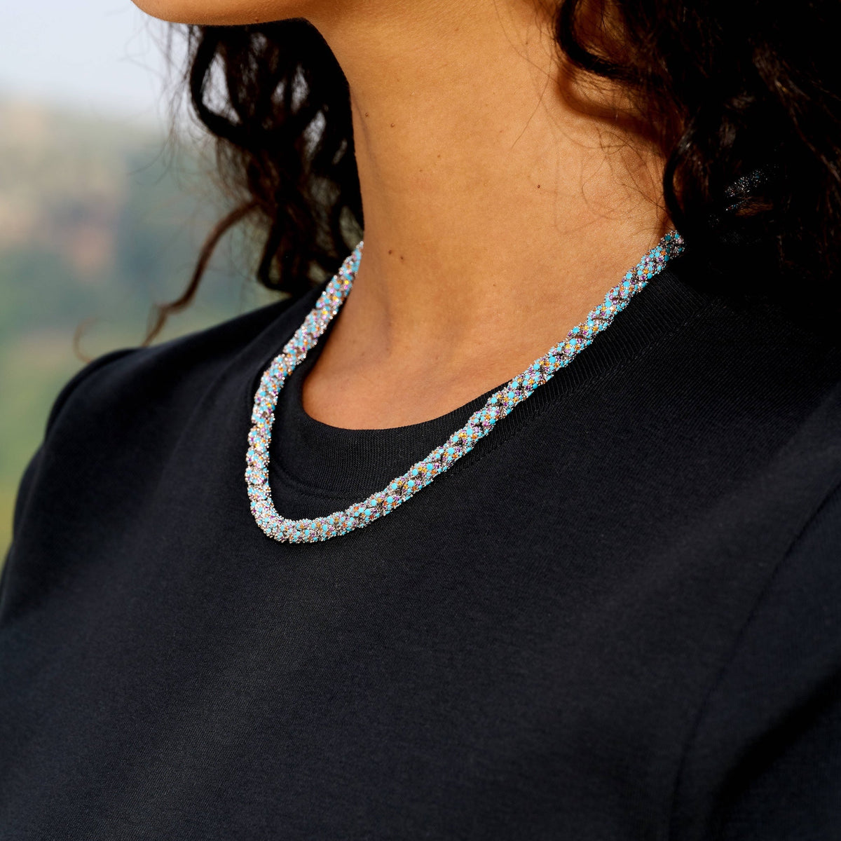 Iced Candy Rope Chain Necklace in White Gold