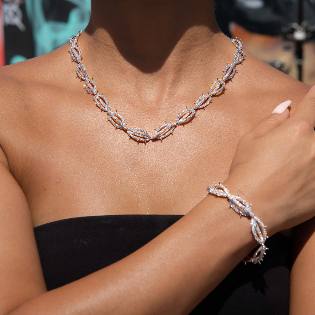 Iced Crown of Thorns Necklace in White Gold