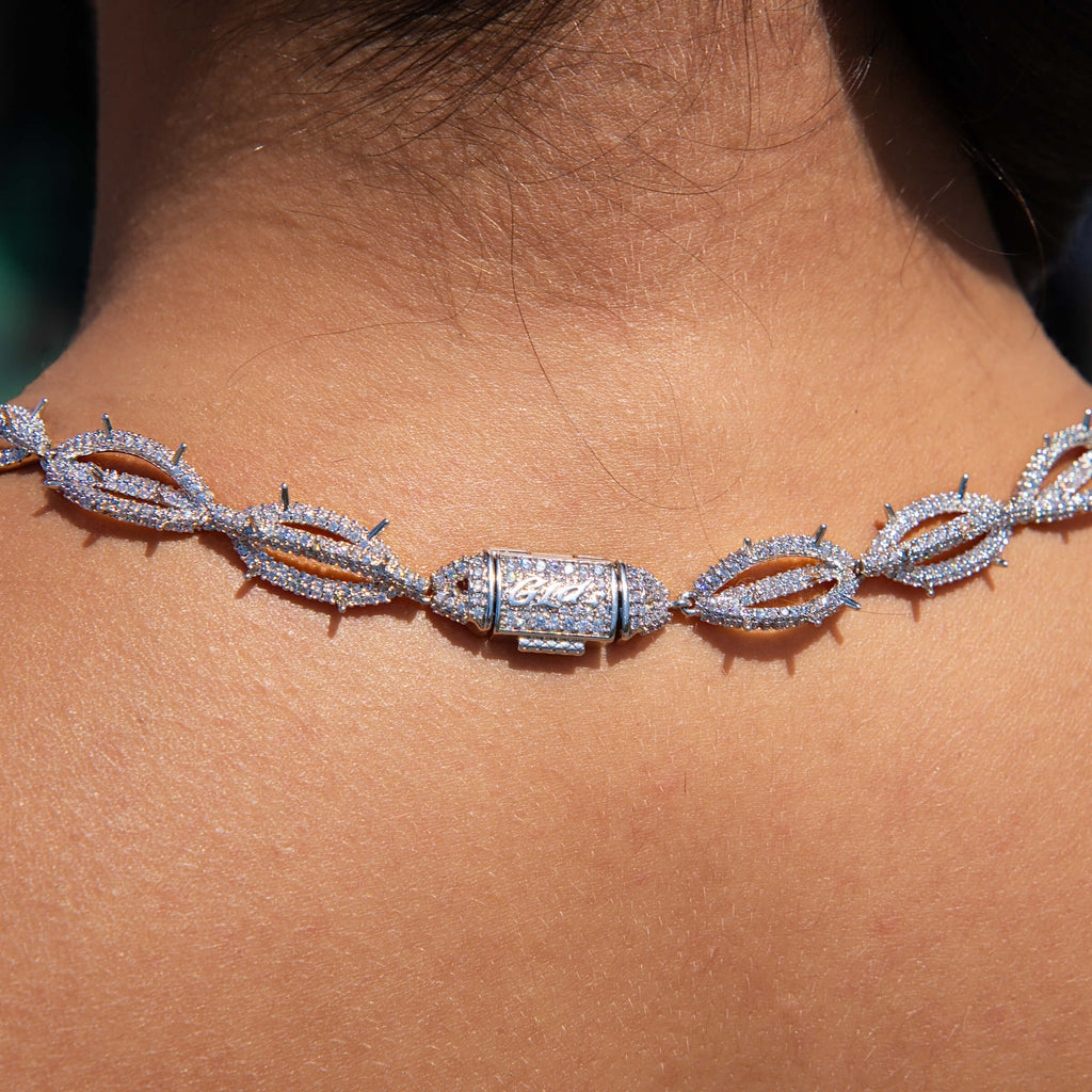 Iced Crown of Thorns Necklace in White Gold