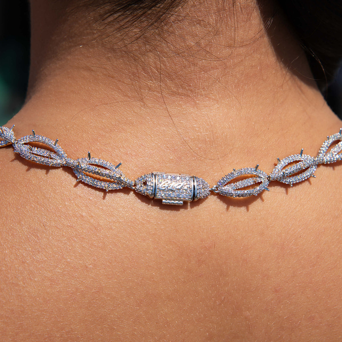 Iced Crown of Thorns Necklace in White Gold