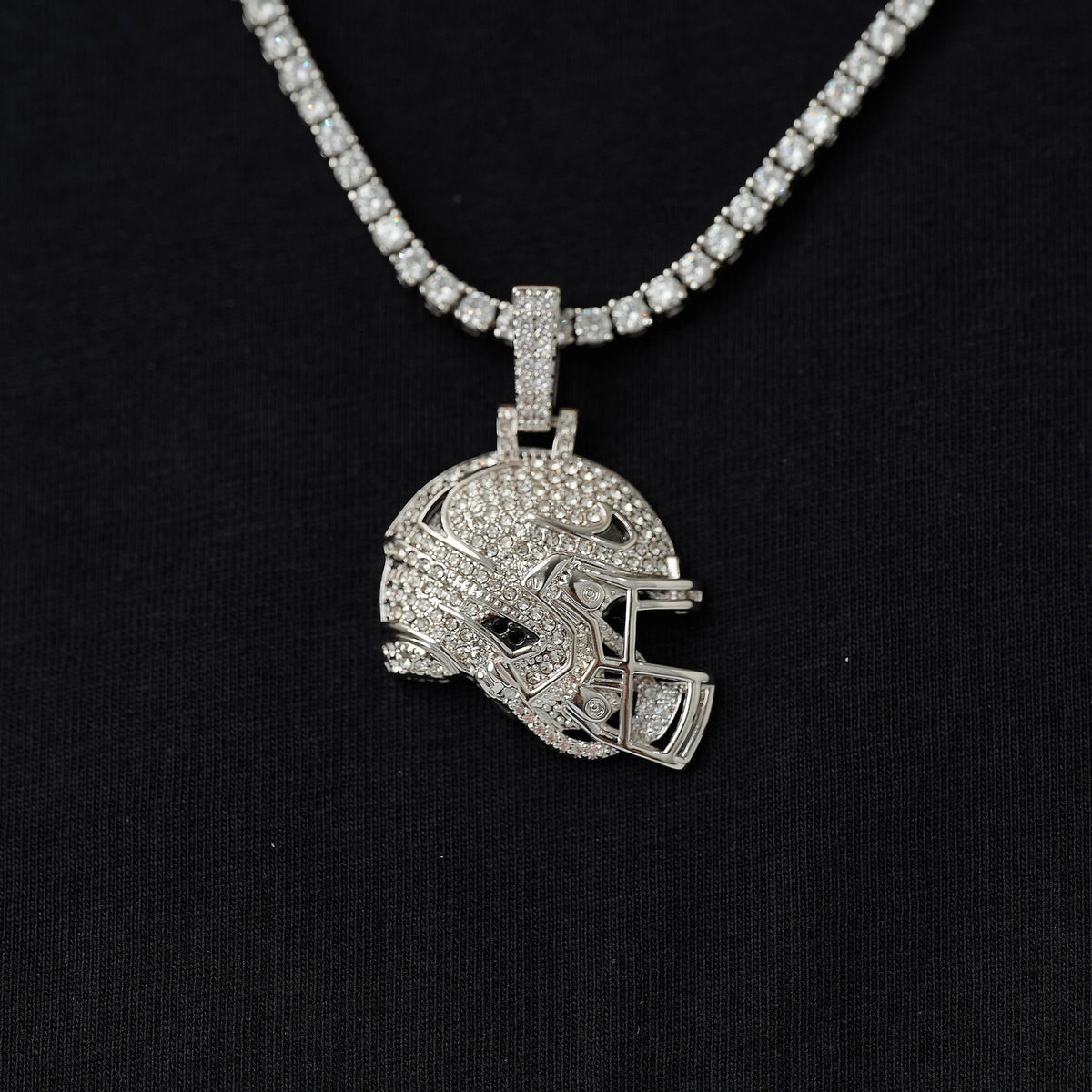 Iced Football Helmet Pendant in White Gold