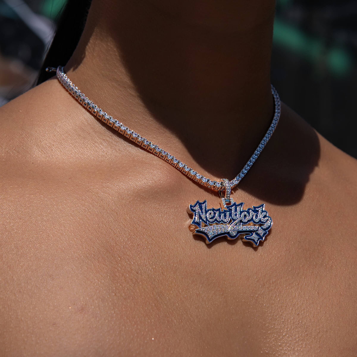 Iced New York Pendant in White Gold